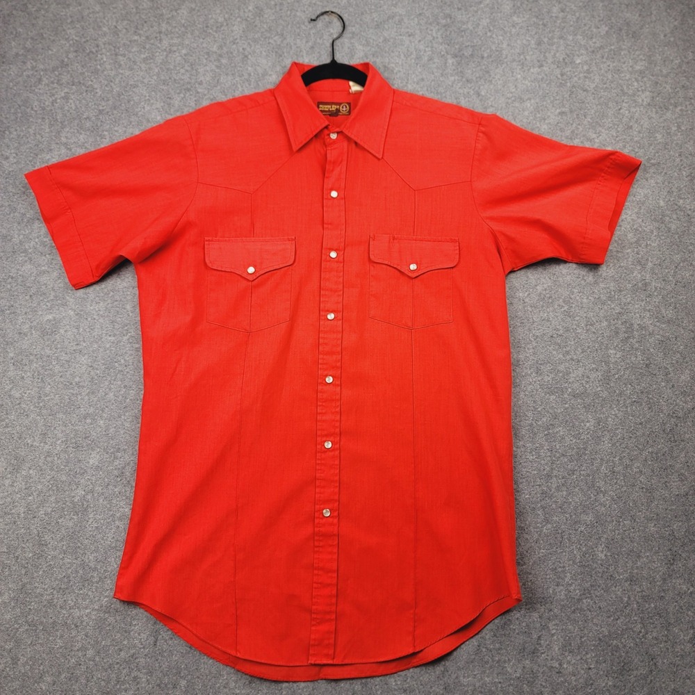 Sheplers Western Pearl Snap Shirt Mens Medium Red Short Sleeve Cowboy Yoke